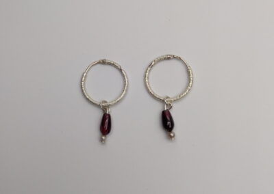 Boucles D'oreilles, Argent Martelé, Pierres En Verre