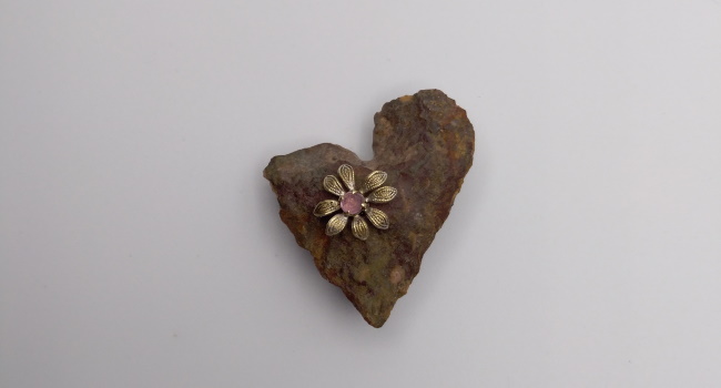 Broche, Granit Rose, Serti Argent, Pierre De Couleur