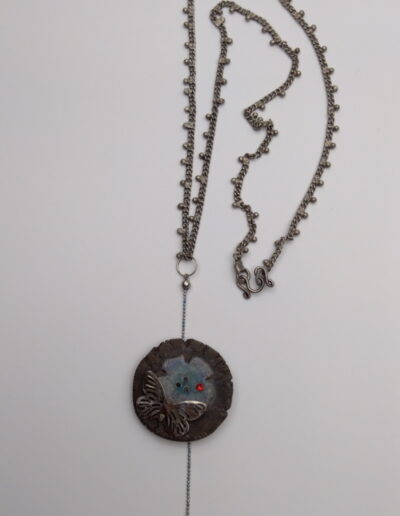 Pendentif, Chaîne Argent, Céramique, Métal, Pierre De Couleur, Perle De Couleur